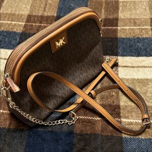 Michael Kors Dark Brown and Tan Crossbody Bag